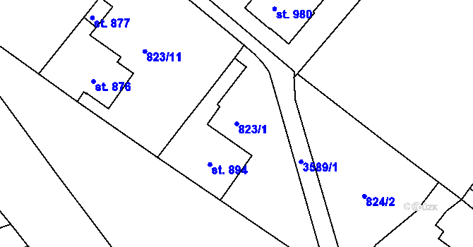 Parcela st. 823/1 v KÚ Cvikov, Katastrální mapa