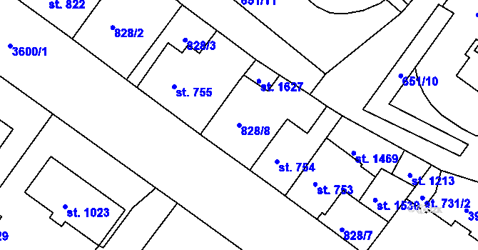 Parcela st. 828/8 v KÚ Cvikov, Katastrální mapa