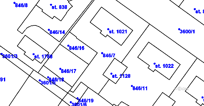 Parcela st. 846/7 v KÚ Cvikov, Katastrální mapa
