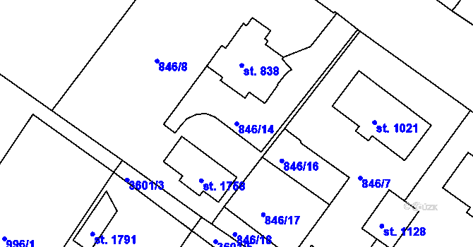 Parcela st. 846/14 v KÚ Cvikov, Katastrální mapa