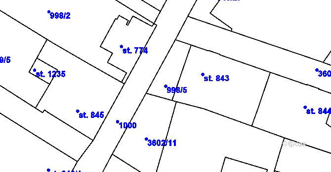 Parcela st. 998/5 v KÚ Cvikov, Katastrální mapa