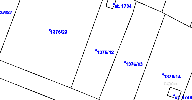 Parcela st. 1376/12 v KÚ Cvikov, Katastrální mapa
