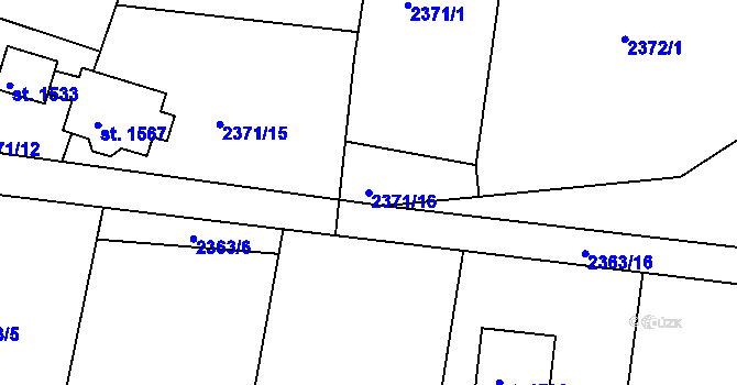 Parcela st. 2371/16 v KÚ Cvikov, Katastrální mapa