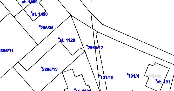 Parcela st. 2865/12 v KÚ Cvikov, Katastrální mapa