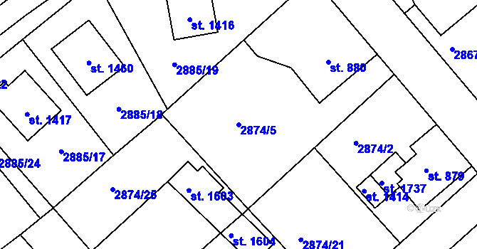 Parcela st. 2874/5 v KÚ Cvikov, Katastrální mapa