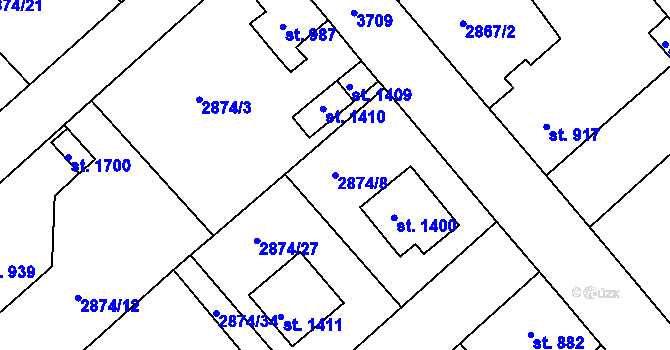 Parcela st. 2874/8 v KÚ Cvikov, Katastrální mapa