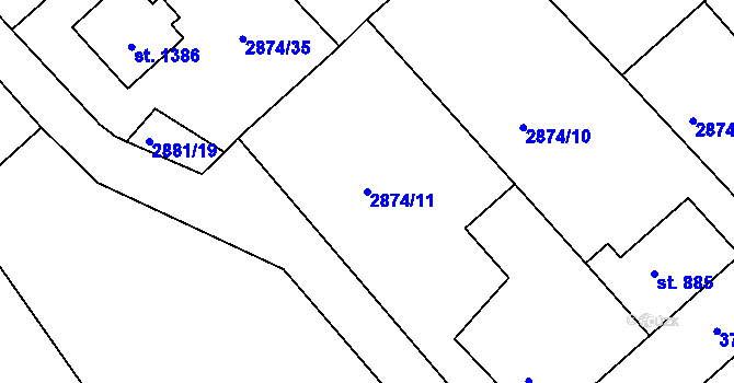 Parcela st. 2874/11 v KÚ Cvikov, Katastrální mapa