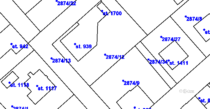 Parcela st. 2874/12 v KÚ Cvikov, Katastrální mapa