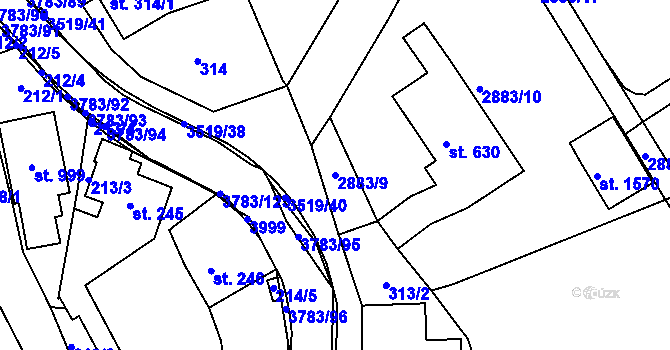 Parcela st. 2883/9 v KÚ Cvikov, Katastrální mapa