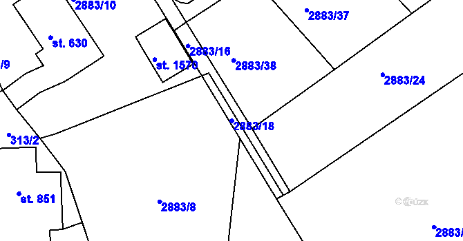 Parcela st. 2883/18 v KÚ Cvikov, Katastrální mapa