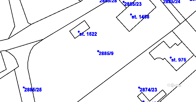 Parcela st. 2885/9 v KÚ Cvikov, Katastrální mapa