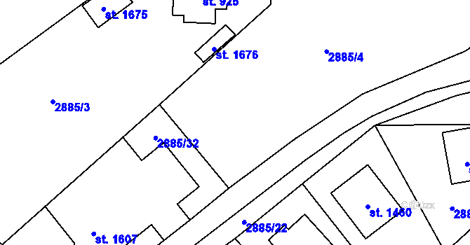 Parcela st. 2885/11 v KÚ Cvikov, Katastrální mapa