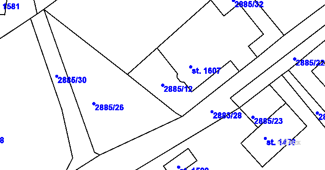 Parcela st. 2885/12 v KÚ Cvikov, Katastrální mapa