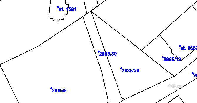 Parcela st. 2885/30 v KÚ Cvikov, Katastrální mapa