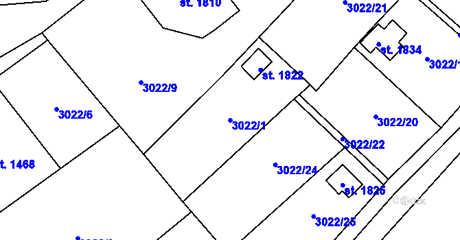 Parcela st. 3022/1 v KÚ Cvikov, Katastrální mapa