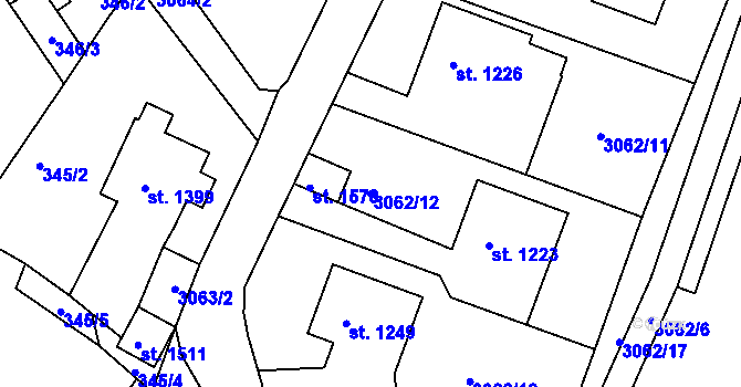 Parcela st. 3062/12 v KÚ Cvikov, Katastrální mapa