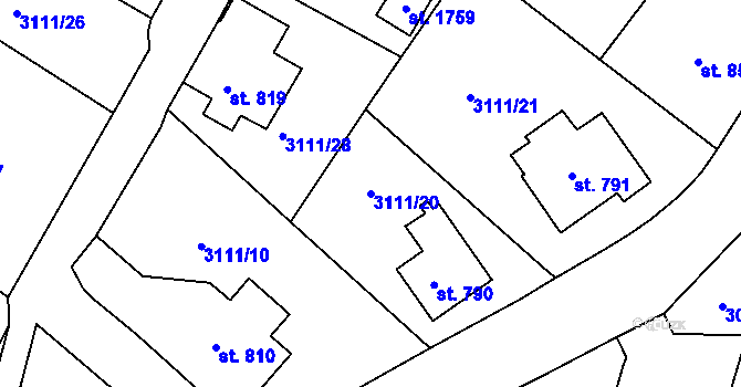 Parcela st. 3111/20 v KÚ Cvikov, Katastrální mapa