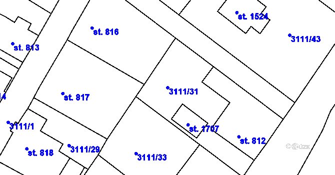 Parcela st. 3111/31 v KÚ Cvikov, Katastrální mapa
