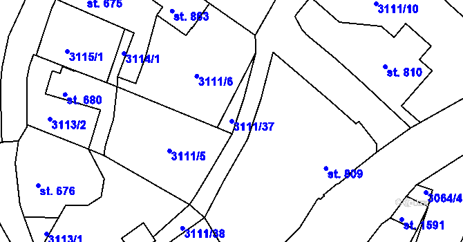 Parcela st. 3111/37 v KÚ Cvikov, Katastrální mapa
