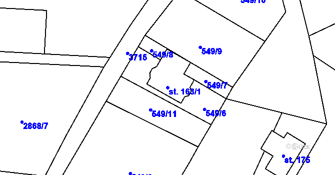 Parcela st. 163/1 v KÚ Drnovec, Katastrální mapa