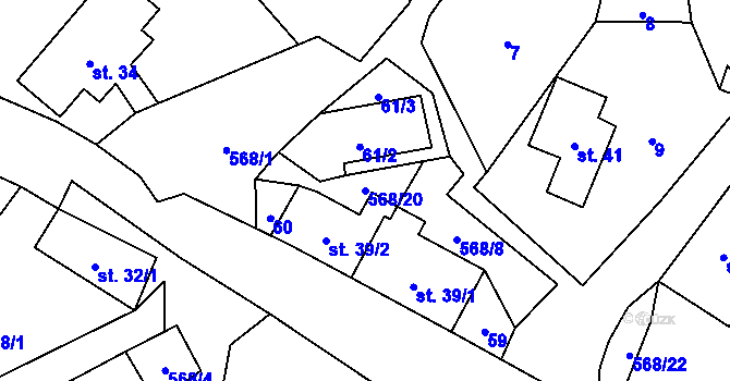 Parcela st. 568/20 v KÚ Drnovec, Katastrální mapa