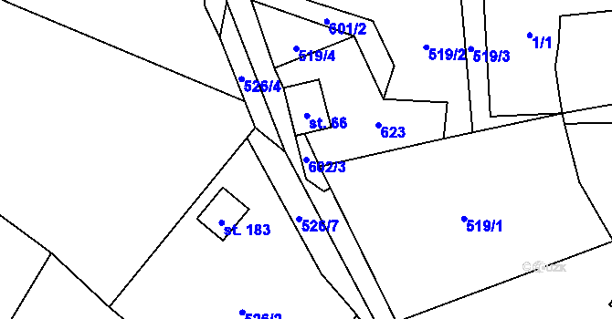 Parcela st. 602/3 v KÚ Drnovec, Katastrální mapa