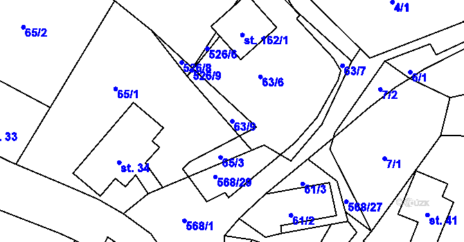 Parcela st. 63/9 v KÚ Drnovec, Katastrální mapa