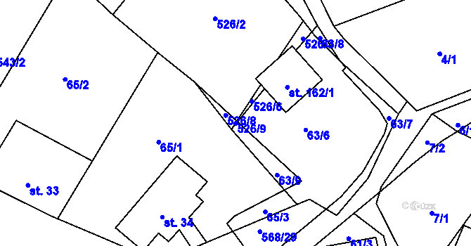 Parcela st. 526/9 v KÚ Drnovec, Katastrální mapa