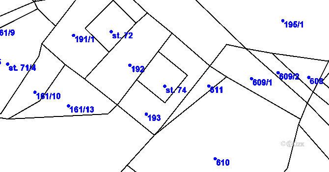 Parcela st. 74 v KÚ Drnovec, Katastrální mapa