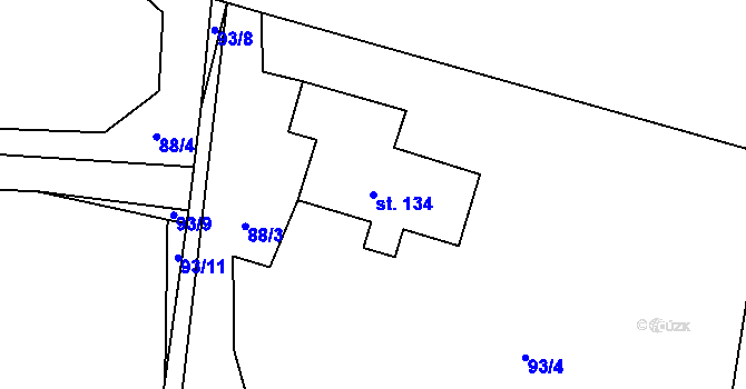 Parcela st. 134 v KÚ Drnovec, Katastrální mapa