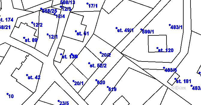 Parcela st. 20/2 v KÚ Drnovec, Katastrální mapa