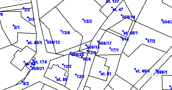 Parcela st. 568/13 v KÚ Drnovec, Katastrální mapa