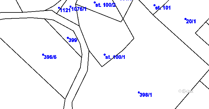 Parcela st. 100/1 v KÚ Trávník u Cvikova, Katastrální mapa