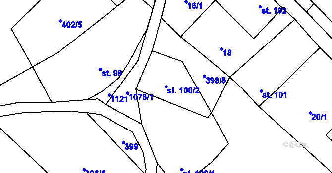 Parcela st. 100/2 v KÚ Trávník u Cvikova, Katastrální mapa