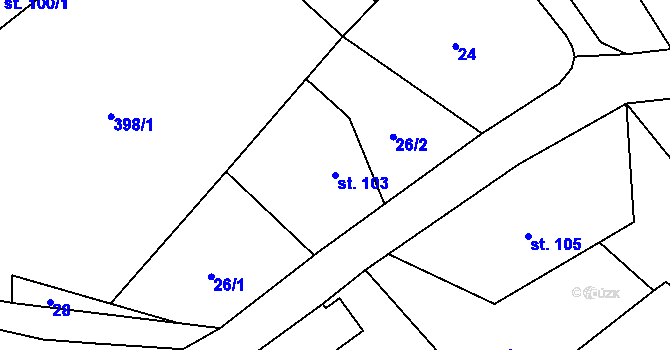 Parcela st. 103 v KÚ Trávník u Cvikova, Katastrální mapa