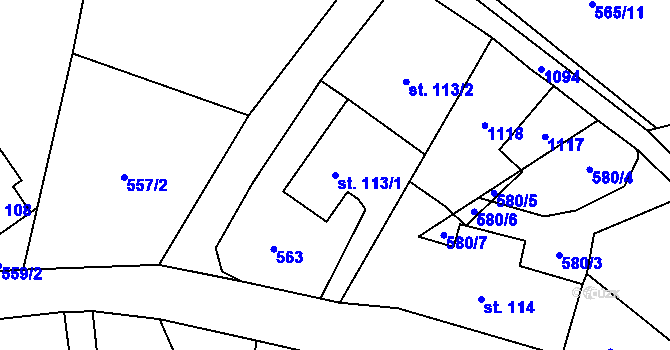 Parcela st. 113/1 v KÚ Trávník u Cvikova, Katastrální mapa