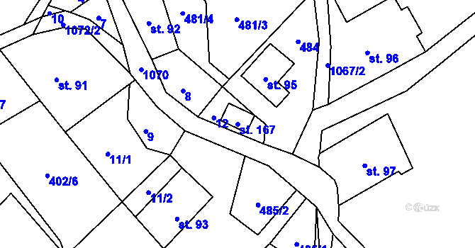 Parcela st. 167 v KÚ Trávník u Cvikova, Katastrální mapa