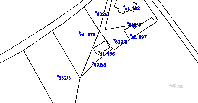 Parcela st. 196 v KÚ Trávník u Cvikova, Katastrální mapa