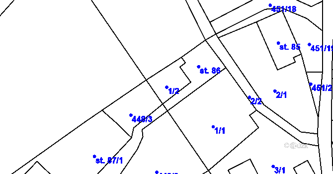 Parcela st. 1/2 v KÚ Trávník u Cvikova, Katastrální mapa
