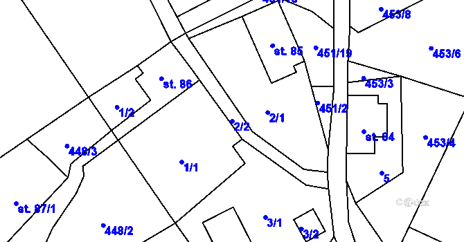 Parcela st. 2/2 v KÚ Trávník u Cvikova, Katastrální mapa