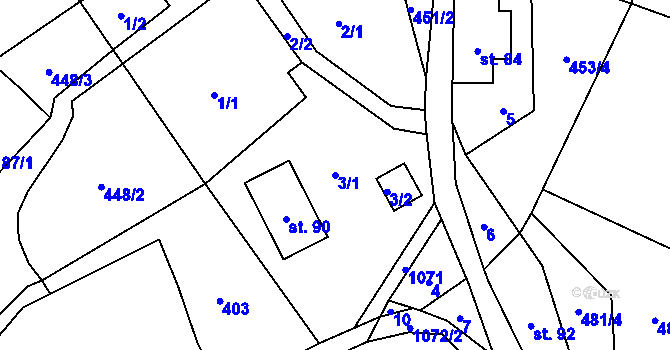 Parcela st. 3/1 v KÚ Trávník u Cvikova, Katastrální mapa