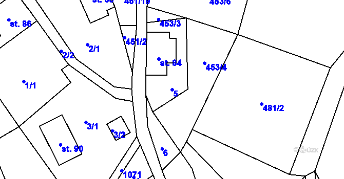 Parcela st. 5 v KÚ Trávník u Cvikova, Katastrální mapa