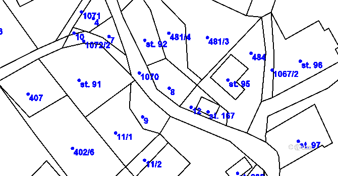 Parcela st. 8 v KÚ Trávník u Cvikova, Katastrální mapa
