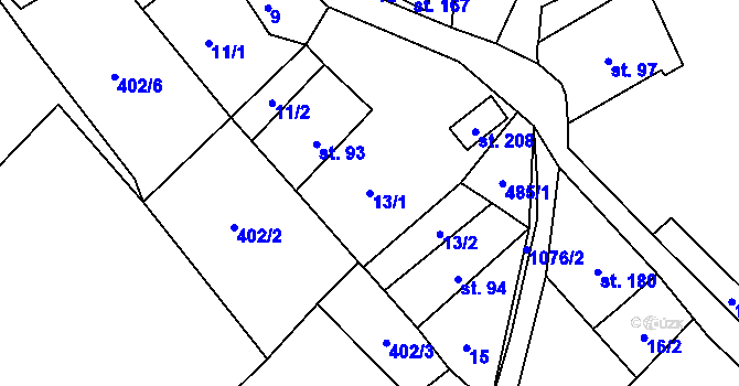 Parcela st. 13/1 v KÚ Trávník u Cvikova, Katastrální mapa