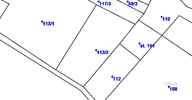 Parcela st. 113/2 v KÚ Trávník u Cvikova, Katastrální mapa