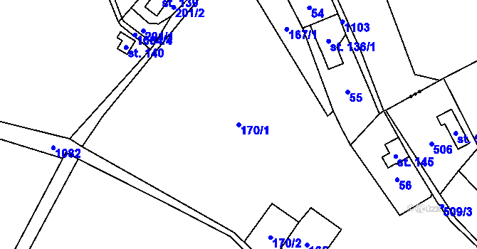 Parcela st. 170/1 v KÚ Trávník u Cvikova, Katastrální mapa