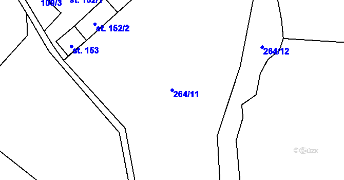 Parcela st. 264/11 v KÚ Trávník u Cvikova, Katastrální mapa