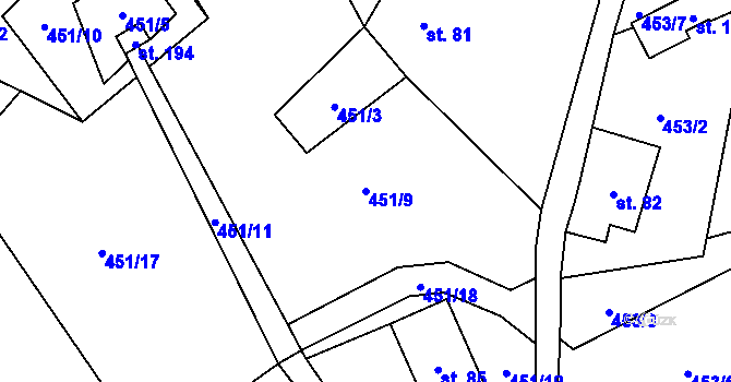 Parcela st. 451/9 v KÚ Trávník u Cvikova, Katastrální mapa