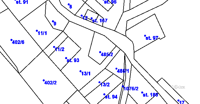 Parcela st. 485/2 v KÚ Trávník u Cvikova, Katastrální mapa