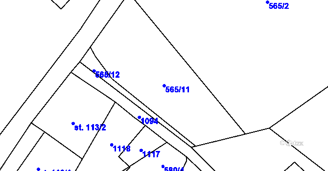Parcela st. 565/11 v KÚ Trávník u Cvikova, Katastrální mapa